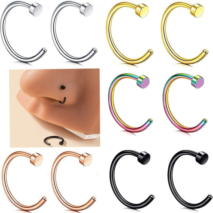 European and American INS Style Stainless Steel C-Shaped Round Fake Nose Ring, No Piercing Lip Ring, Earrings, Nose Clip, Stainless Steel Piercing Jewelry