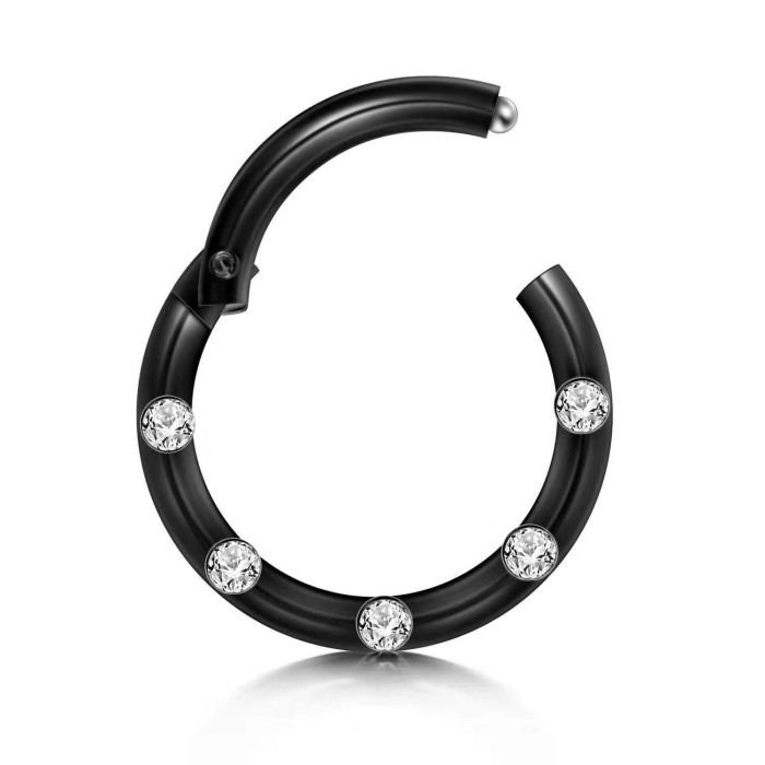 316L Stainless Steel 5 Diamond Closed Ring Nose Ring Nose Hoop Earrings Seamless Ring Inlaid with Zircon Cross-Border Piercing Jewelry