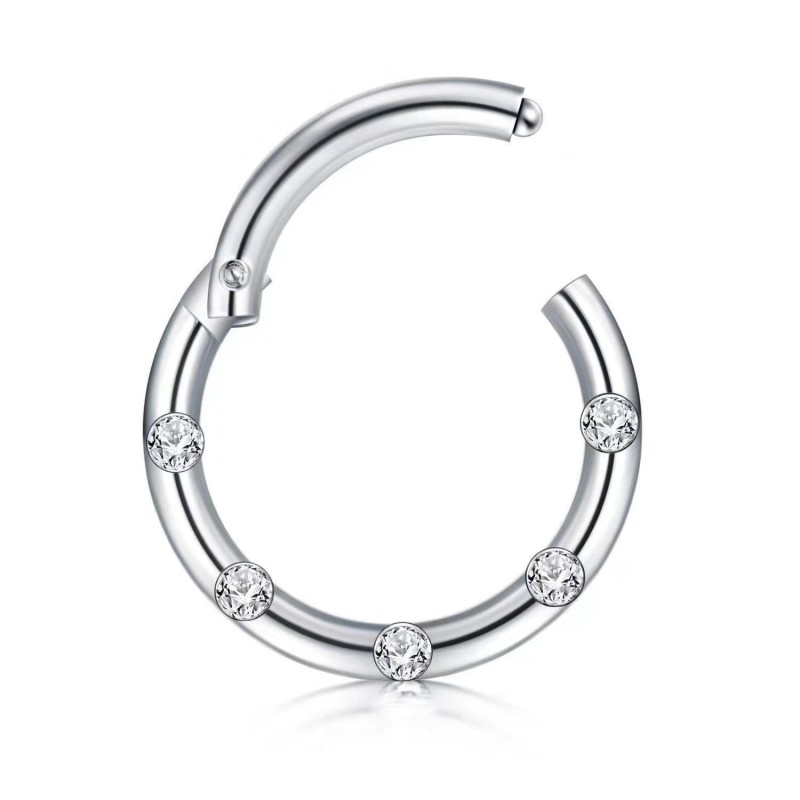 316L Stainless Steel 5 Diamond Closed Ring Nose Ring Nose Hoop Earrings Seamless Ring Inlaid with Zircon Cross-Border Piercing Jewelry
