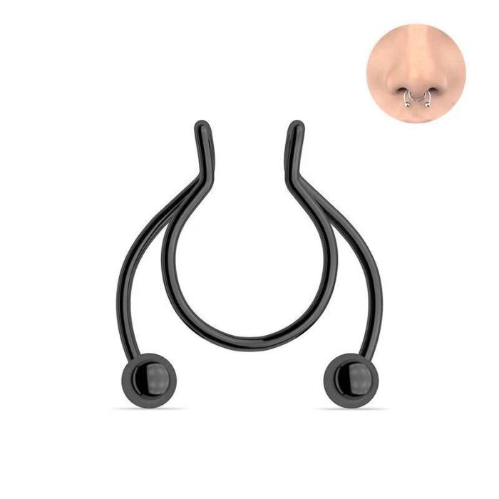 Pinkbankbaby European and American INS Stainless Steel U-Shaped Welding Ball Deer Antler Nose Septum Fake Nose Ring Nose Clip Piercing Jewelry