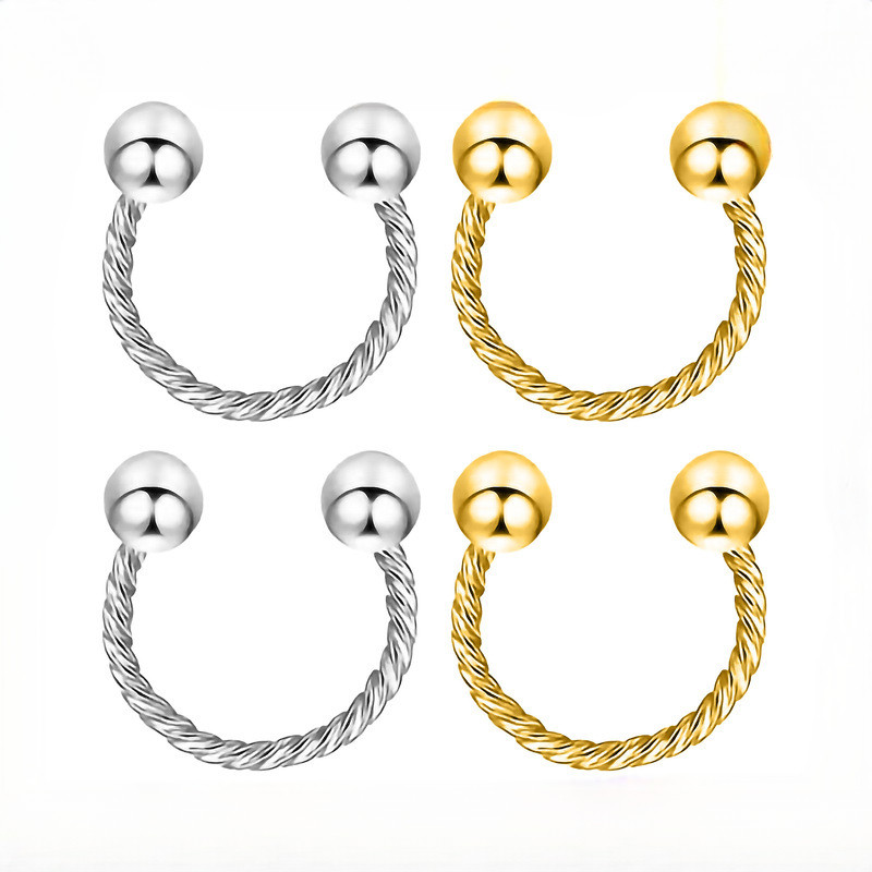 European and American Stainless Steel Nose Ring Twist Horseshoe Rod No Piercing Nose Stud Nose Clip Simple BCR Ring Twisted C-Shaped Piercing Jewelry