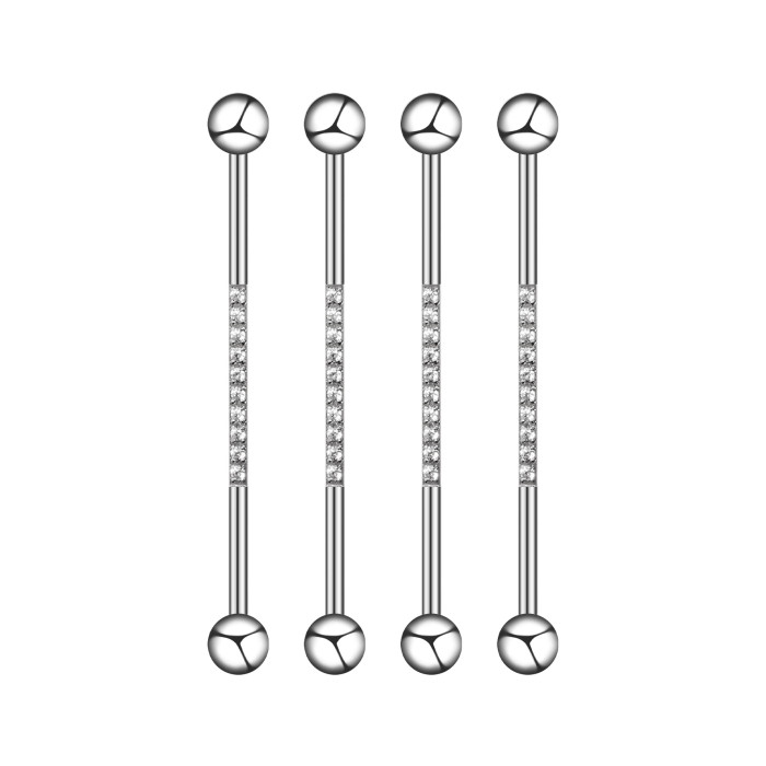 Stainless Steel Zircon Earrings Barbell Fashion Inlaid Zircon Ear Bone Studs Punk Long Rod Piercing Jewelry Factory D...