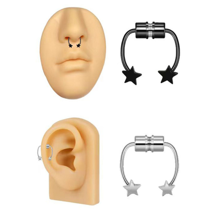 Cross-Border E-commerce Hot Item Five-Pointed Star Magnetic Nose Clip No-Punch Magnetic Ear Clip Earrings Factory Direct Supply
