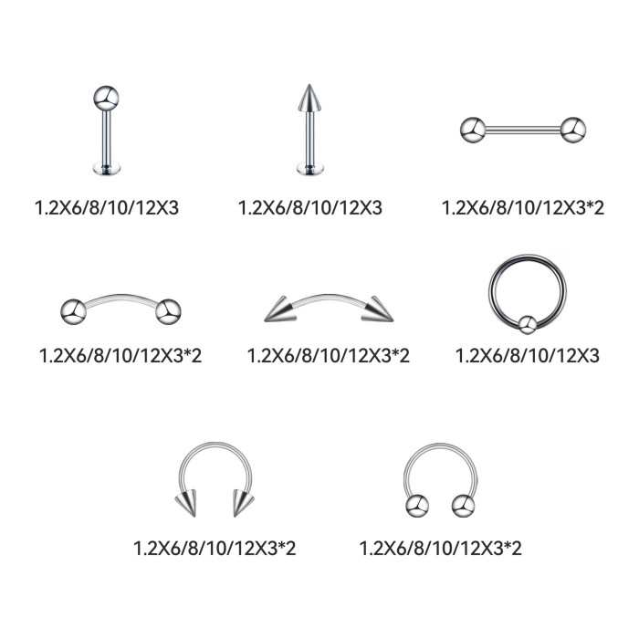 Xiyin TEMU Piercing Hot Item 40 Mixed Set Titanium Steel Nose Ring Stainless Steel Lip Stud Lip Ring Tongue Stud, Jew...