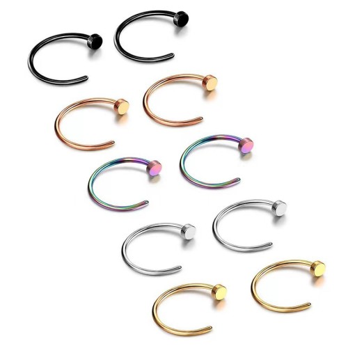 European and American INS Style Stainless Steel C-Shaped Round Fake Nose Ring, No Piercing Lip Ring, Earrings, Nose Clip, Stainless Steel Piercing Jewelry