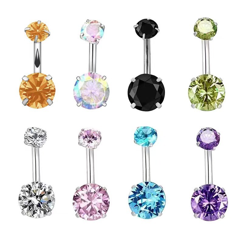Amazon Temu AliExpress Cross-Border Hot Sale Stainless Steel Belly Button Ring 4-Prong Zircon Piercing Jewelry In Stock Wholesale