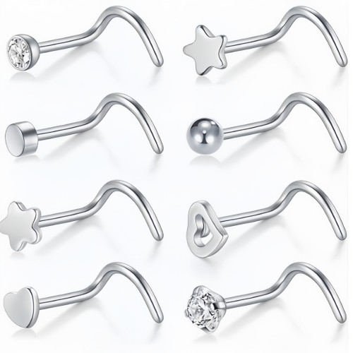 Stainless Steel Zircon Nose Stud S Rod Bent Rod Simple Fashion Heart Shape Star Shape Piercing Jewelry European and American Cross-Border Wholesale