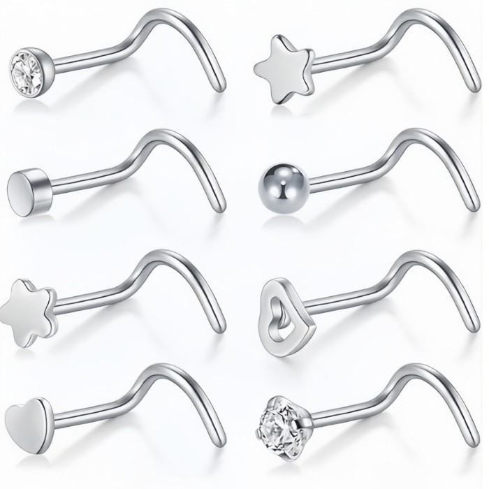 Stainless Steel Zircon Nose Stud S Rod Bent Rod Simple Fashion Heart Shape Star Shape Piercing Jewelry European and American Cross-Border Wholesale