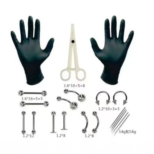 Cross-Border Hot-Selling Piercing Tool Set Lip Stud Navel Ring Horseshoe C-Shaped Nose Ring Barbell Tongue Stud Factory Wholesale