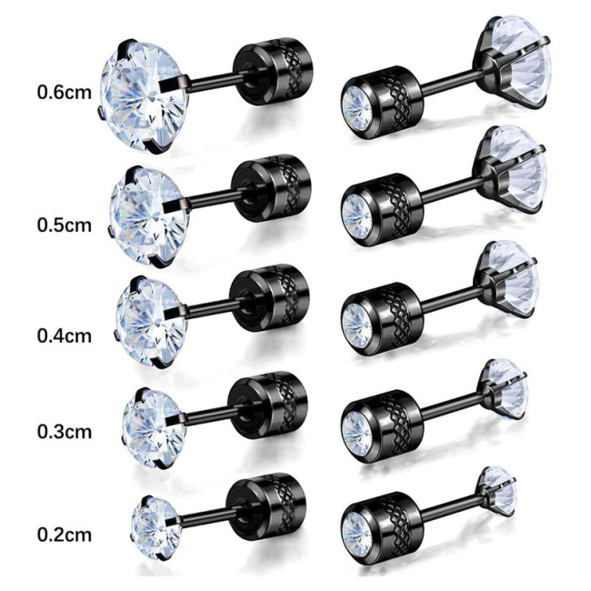 Hot Selling Simple Titanium Steel Double Stone Stud Earrings Ear Bone Stud Stainless Steel Four-Claw Zirconia Earri...