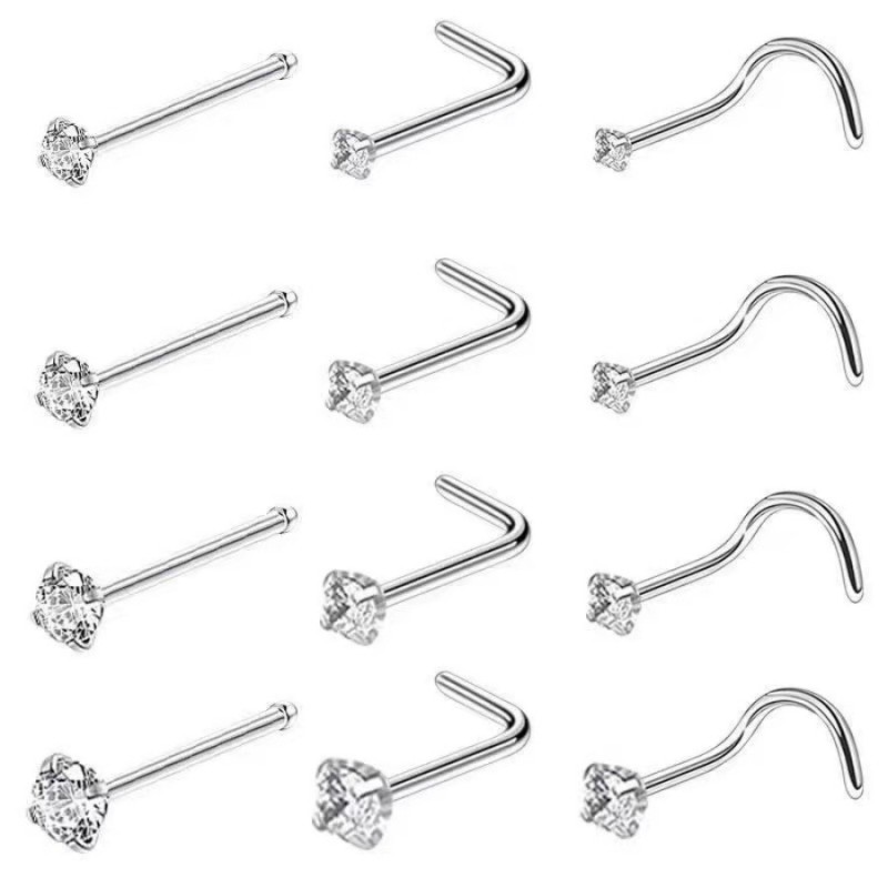 Customized European and American Cross-Border E-commerce Source Stainless Steel Piercing Jewelry Round Nose Studs 1.5mm-3mm Zircon Earrings