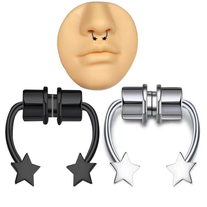 Cross-Border E-commerce Hot Item Five-Pointed Star Magnetic Nose Clip No-Punch Magnetic Ear Clip Earrings Factory Direct Supply