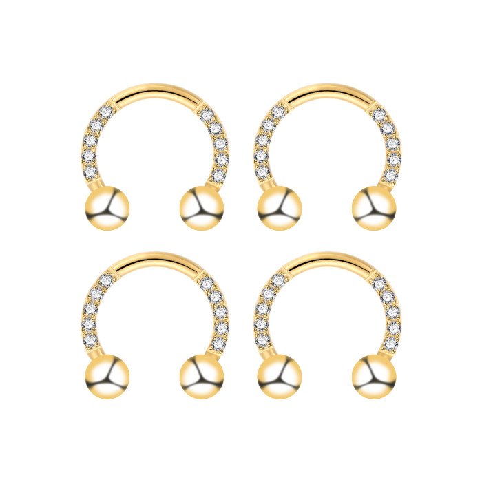Cross-Border Supply Factory In-Stock Horseshoe Ring Titanium Steel Zircon Earrings Nose Ring Nose Septum Nose Stud Lip Stud Ear Cartilage Stud