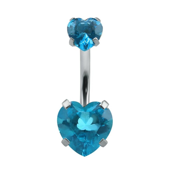Cross-Border Hot-Selling New Four-Claw Zircon Navel Ring Body Piercing Navel Stud Stainless Steel Double-Headed Heart-Shaped Diamond-Studded Navel Stud