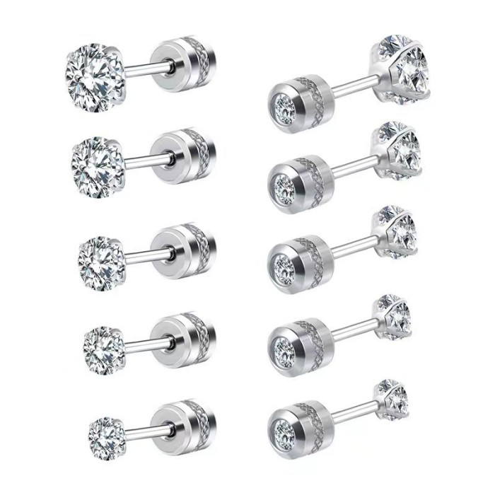 European and American Cross-Border Hot Sale Four-Claw Zircon Earrings Round Column Embossed Non-Slip Double Diamond Niche Ear Bone Studs Factory Direct Supply