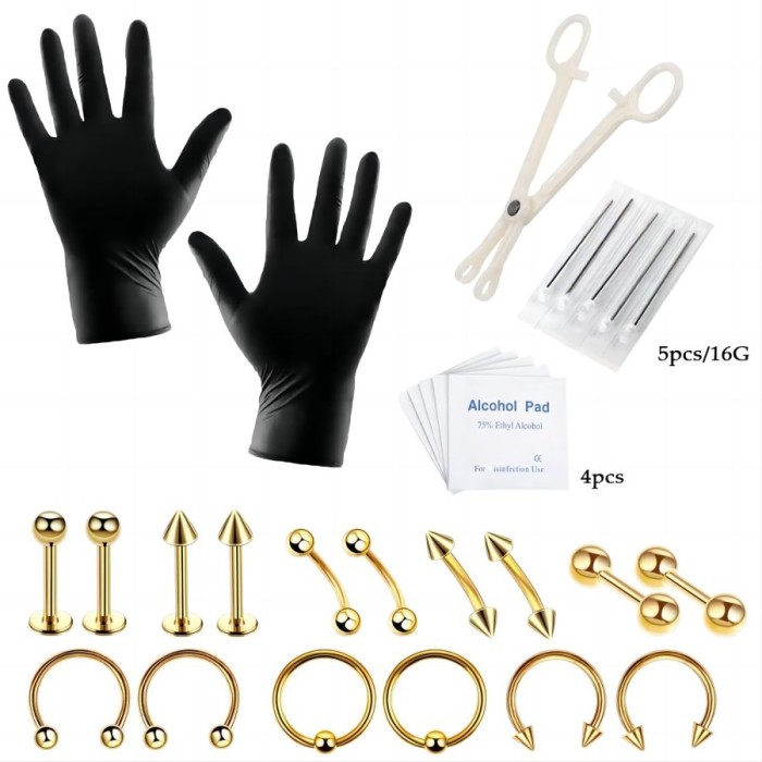 Cross-Border Hot-Selling Piercing Tool Set Lip Stud Navel Ring Horseshoe C-Shaped Nose Ring Barbell Tongue Stud Factory Wholesale