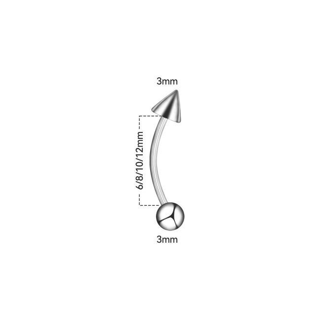 European and American Cross-Border New Titanium Steel Cone-Shaped Bent Rod Round Head Eyebrow Stud Lip Stud Personality Demon Stud Piercing Jewelry Wholesale