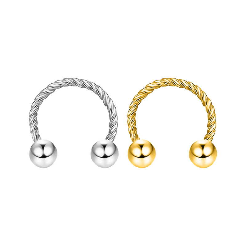 European and American Stainless Steel Nose Ring Twist Horseshoe Rod No Piercing Nose Stud Nose Clip Simple BCR Ring Twisted C-Shaped Piercing Jewelry
