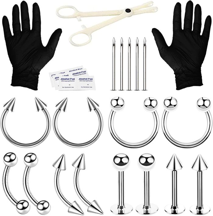 Factory Piercing Jewelry 84PCS Mixed Set Nose Ring Nose Stud Stainless Steel Eyebrow Stud Ear Cartilage Stud Lip Stud Belly Button Ring