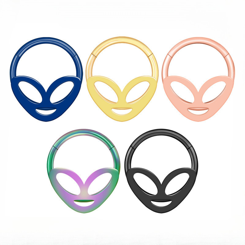 Cross-Border Hot Item 316L Stainless Steel Alien Nose Ring Halloween Mask Nose Hoop Earrings European and American Hot Item Seamless Hoop