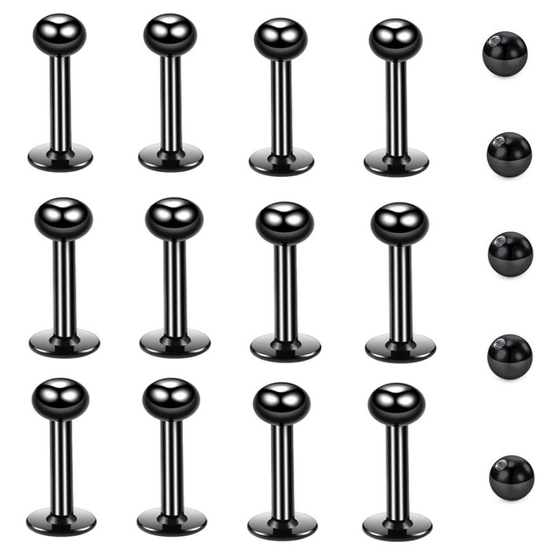 Cross-Border E-commerce Hot Selling Stainless Steel Lip Stud Flat Base Titanium Steel Ear Stud Ear Bone Stud 16G Threaded Replacement Ball