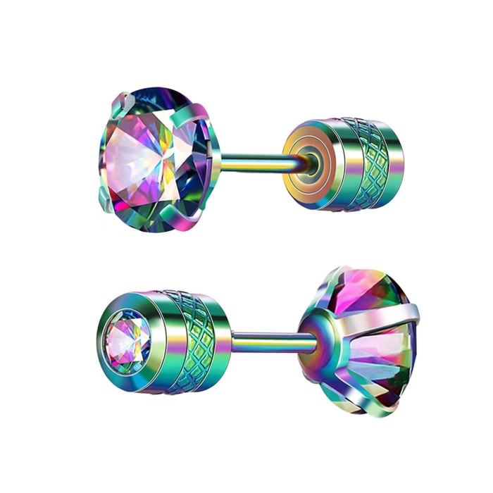 European and American Cross-Border Hot Sale Four-Claw Zircon Earrings Round Column Embossed Non-Slip Double Diamond Niche Ear Bone Studs Factory Direct Supply
