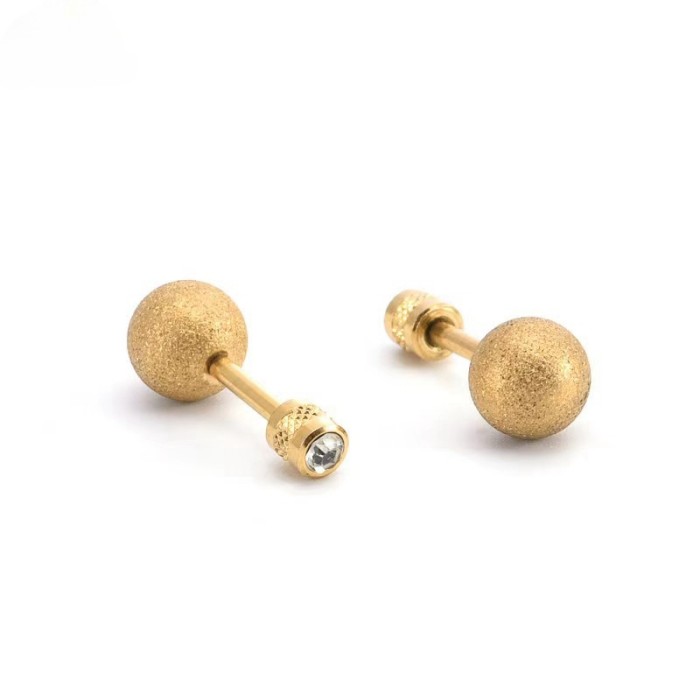 Cross-Border Hot Sale Stainless Steel Matte Bead High-End Fashion Earrings Zircon Cylinder Threaded Earrings Factory Direct Supply