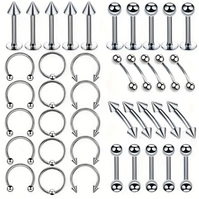 Xiyin TEMU Piercing Hot Item 40 Mixed Set Titanium Steel Nose Ring Stainless Steel Lip Stud Lip Ring Tongue Stud, Jew...