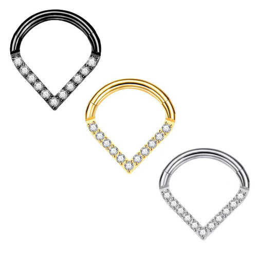 316L Stainless Steel Piercing Jewelry Heart-Shaped Zircon Closed Hoop Earrings Seamless Nose Ring Multi-Functional Cartilage Earrings