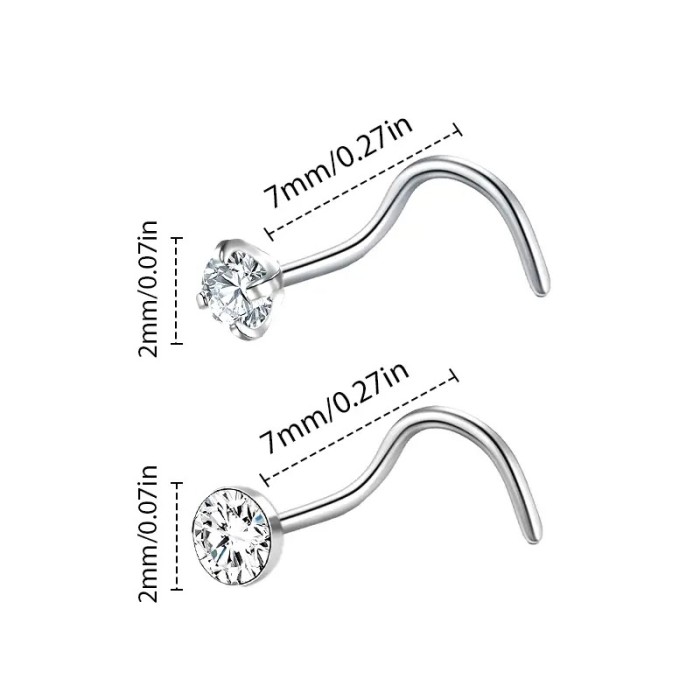 Stainless Steel Zircon Nose Stud S Rod Bent Rod Simple Fashion Heart Shape Star Shape Piercing Jewelry European and American Cross-Border Wholesale