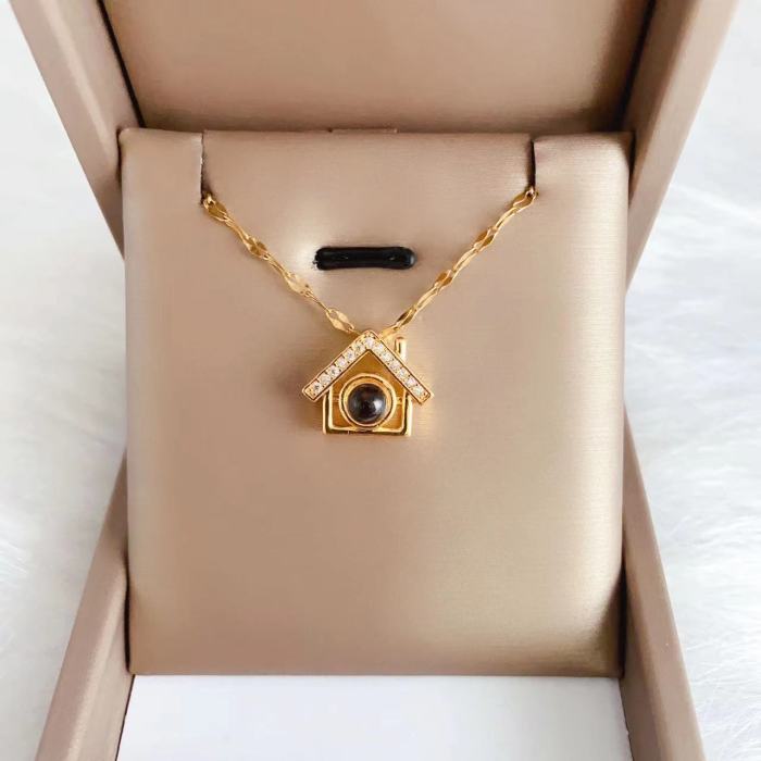 Cross-Border Amazon One Hundred Languages I Love You Projection Necklace for Women Design Sense Collarbone Chain Jewelry Wholesale