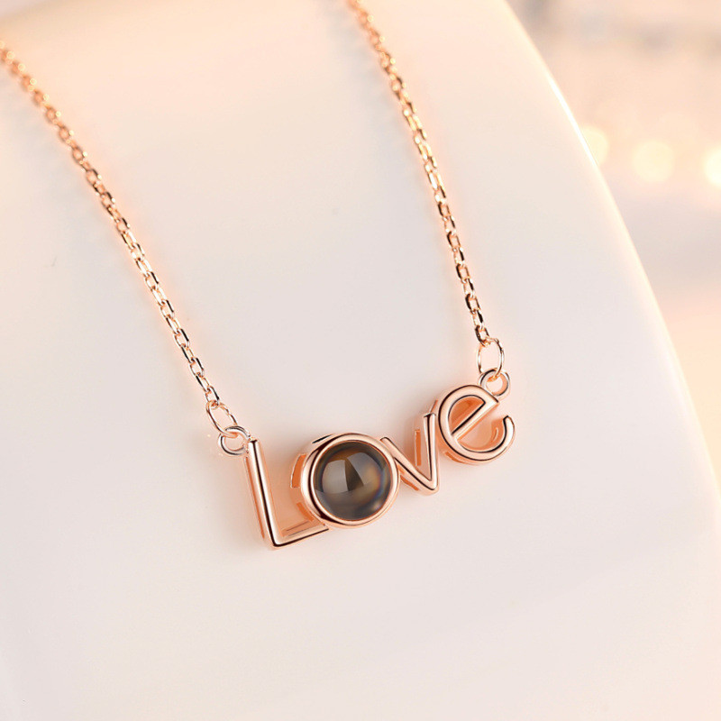 TikTok Influencer Same Style Korean Version 100 Languages I Love You 520 Collarbone Necklace Titanium Steel Valentine's Day Gift