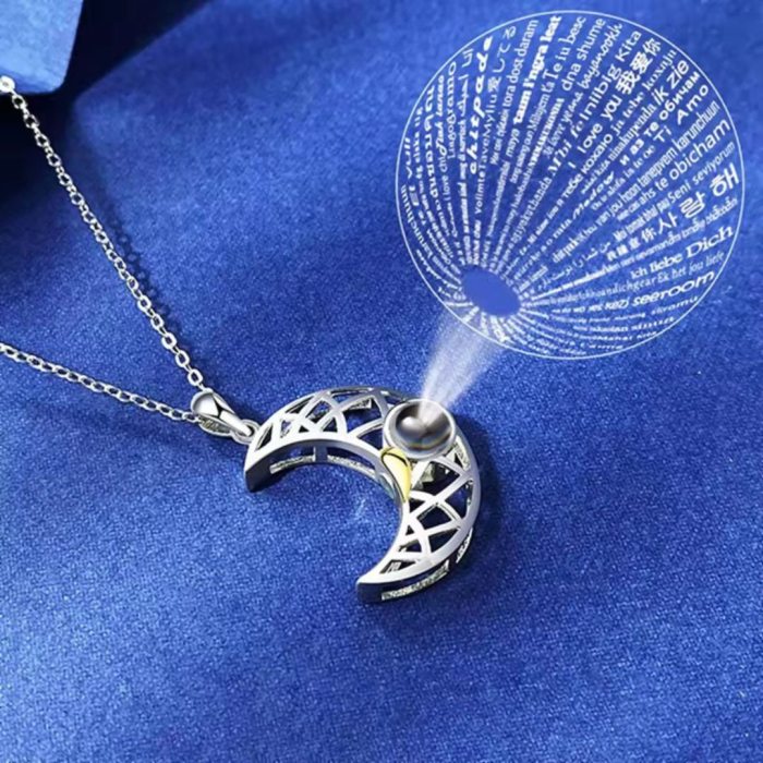 Sun and Moon Projection Necklace Cross-Border New Model 100 Languages I Love You Couple Necklace Micro-Engraved Text Photo Color Photo