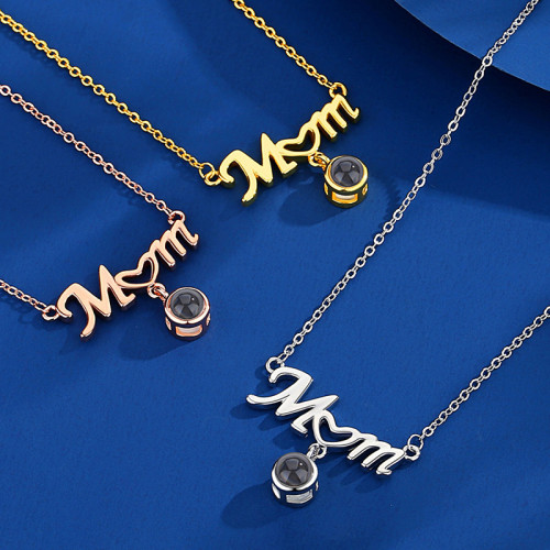 Cross-Border 100 Languages I Love You Heart Mom Projection Necklace for Women European and American Custom Color Picture Factory Direct Sale