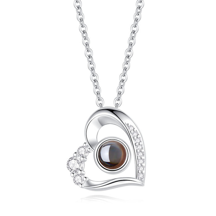 Necklace for Women Heart Personality European and American Amazon Cross-Border Fashion Projection Color Photo I Love You 100 Languages Customization