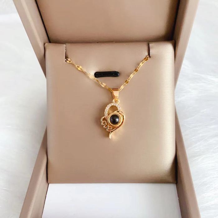 Cross-Border Amazon One Hundred Languages I Love You Projection Necklace for Women Design Sense Collarbone Chain Jewelry Wholesale