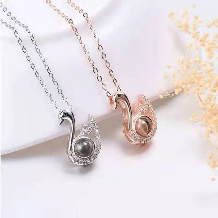 100 Languages I Love You Swan Projection Necklace Pendant Valentine's Gift Collarbone Chain Necklace for Women One Piece Dropshipping