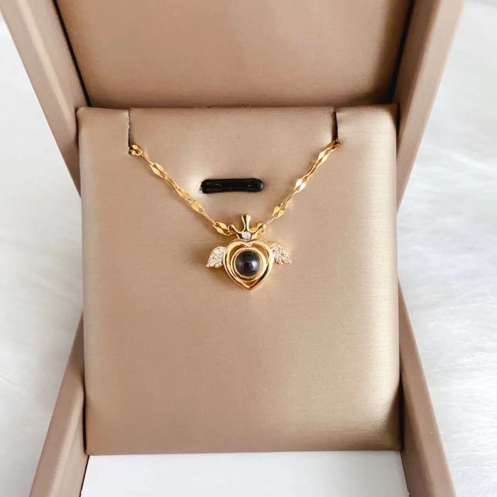 Cross-Border Amazon One Hundred Languages I Love You Projection Necklace for Women Design Sense Collarbone Chain Jewelry Wholesale
