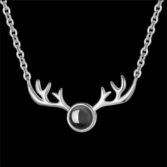 520 Gift One Deer With You Necklace Female Mori Niche 100 Languages I Love You Antler Projection Necklace