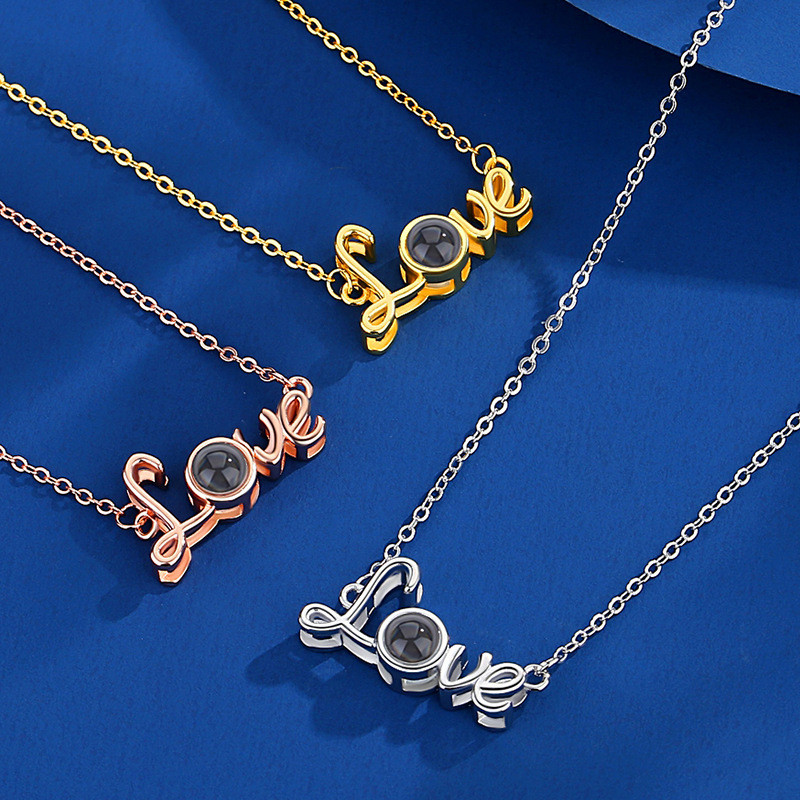 Cross-Border 100 Languages I Love You Love Necklace Photo Projection Korean Version Versatile Fashion Pendant Customization