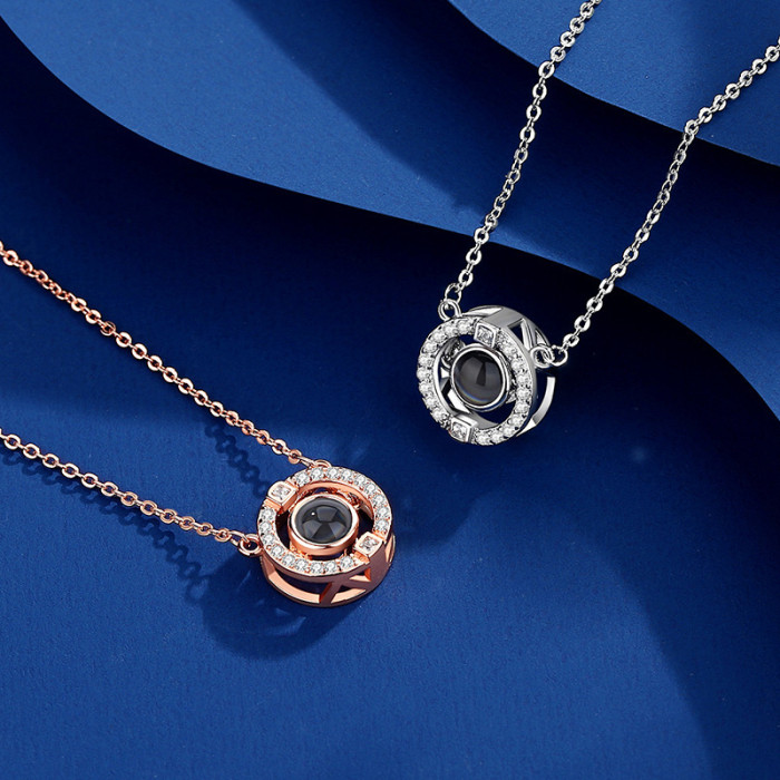 European and American Cross-Border Round Dynamic Projection Color Photo Necklace for Women, Japanese and Korean Simple Circle Pendant Collarbone Wholesale