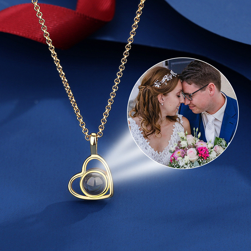 Cross-Border Foreign Trade European and American 100 Languages I Love You Heart Projection Necklace Custom Nano Color Image Photo Text