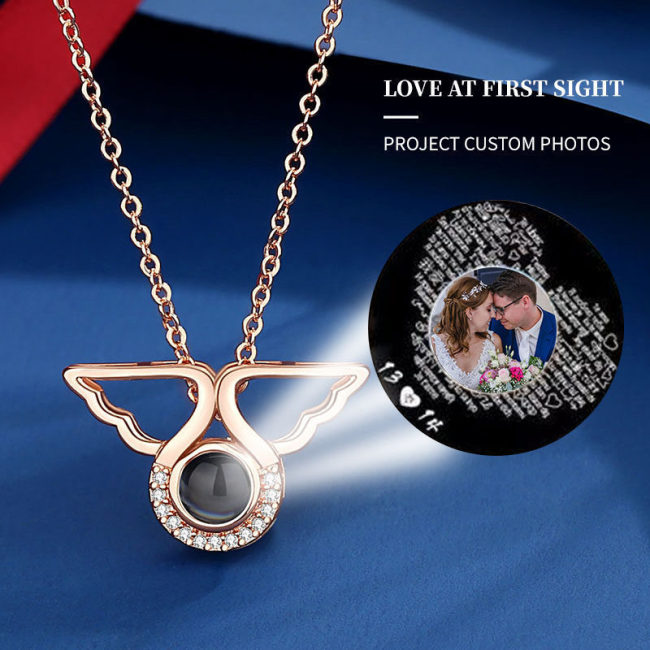 Angel Wings Projection Necklace with 100 Languages I Love You Fashion Collarbone Chain Wholesale