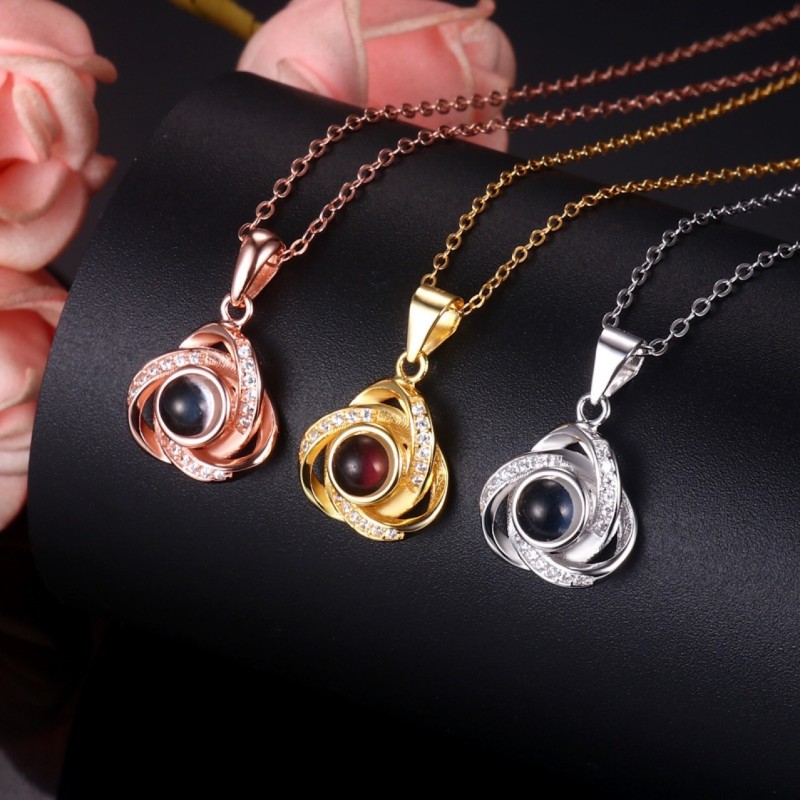 Cross-Border Titanium Steel Necklace I Love You 100 Languages Projection Necklace Simple Fashion Spiral Clavicle Chain Wholesale