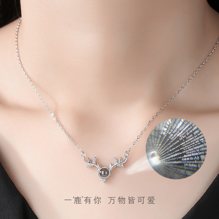 TikTok One Deer With You Necklace for Women Trendy Internet Celebrity One Road Gift for Girlfriend Antler Projection Qixi Festival Gift