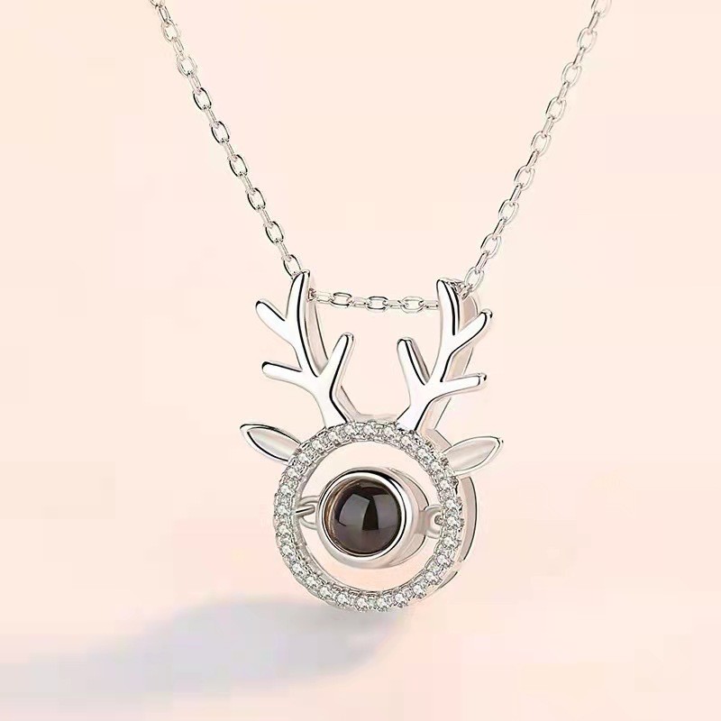 Cross-Border 100 Languages I Love You One Deer With You Projection Necklace Jewelry Antler Clavicle Chain Color Picture Customization