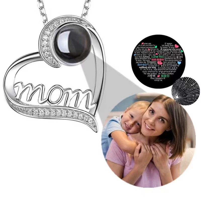 Amazon Cross-Border New MOM Heart Necklace for Women Mother's Day Gift Zircon Inlaid Heart Collarbone Chain