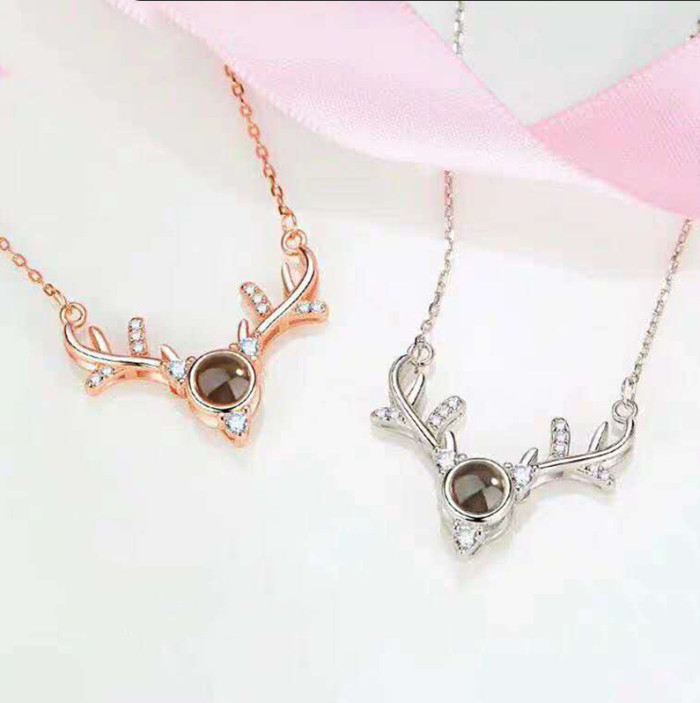 520 Gift One Deer With You Necklace Female Mori Niche 100 Languages I Love You Antler Projection Necklace