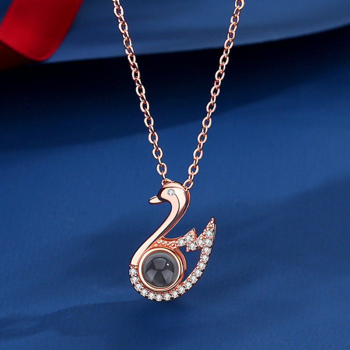 Cross-Border Necklace 100 Types I Love You Projection TikTok Same Style Swan Collarbone Necklace for Women Customizable with Color Image