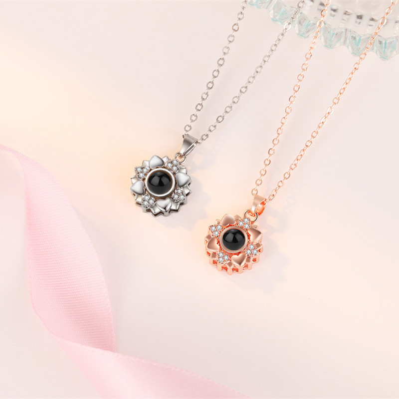 100 Languages I Love You Necklace Sunflower Heart Projection Clavicle Chain Birthday Gift Jewelry One Piece Dropshipping